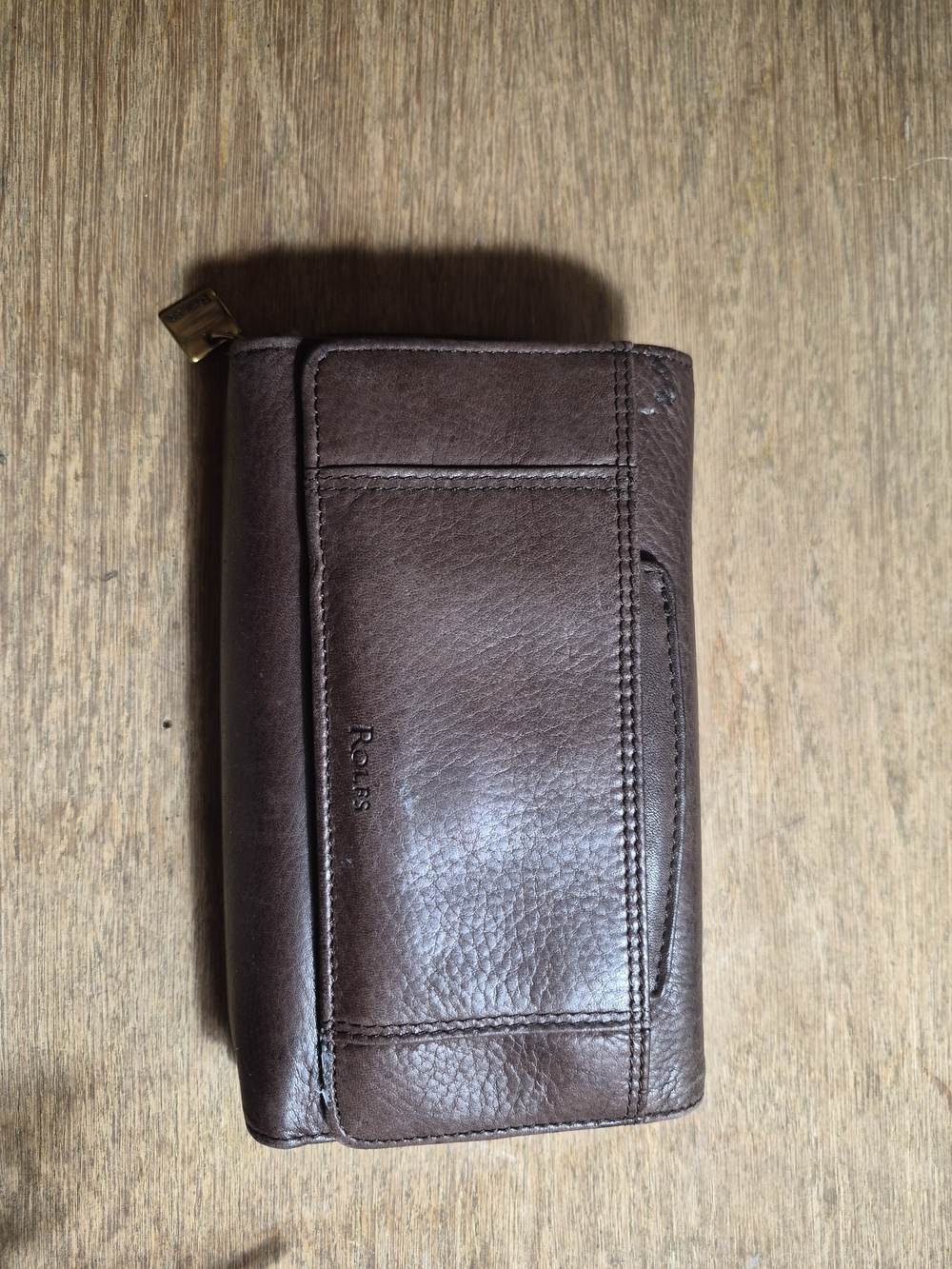 Rolfs Brown Genuine Leather Wallet with Gold Tone Charm Y2K